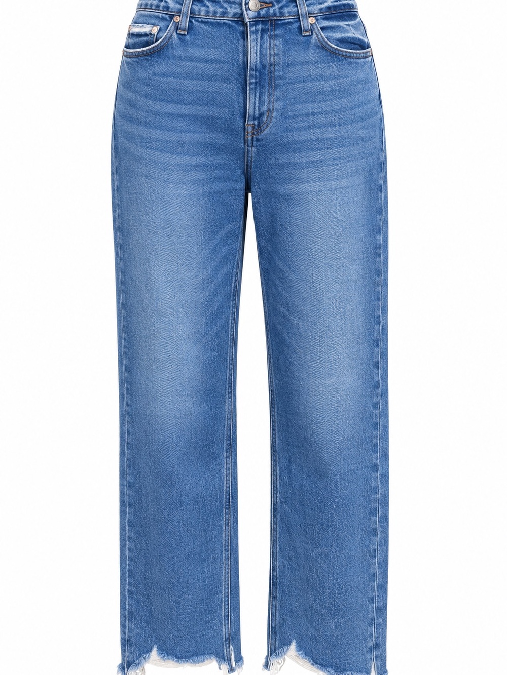 PAIGE Jeans Size 29 High Rise Straight Leg Raw Frayed Hem Medium Wash